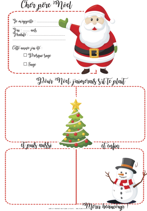 Lettre au père Noël à imprimer Plume & Picoti