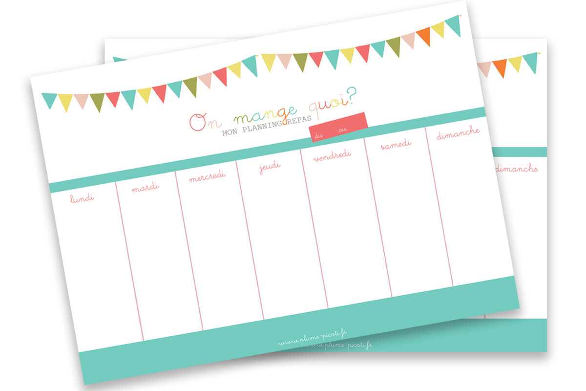 Menus de la semaine à imprimer - Plannings vierges PDF.