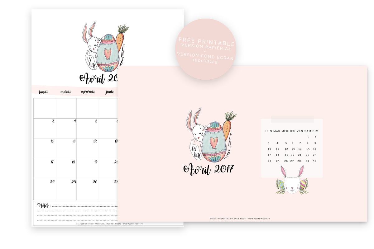 Calendrier d’Avril 2017 à imprimer
