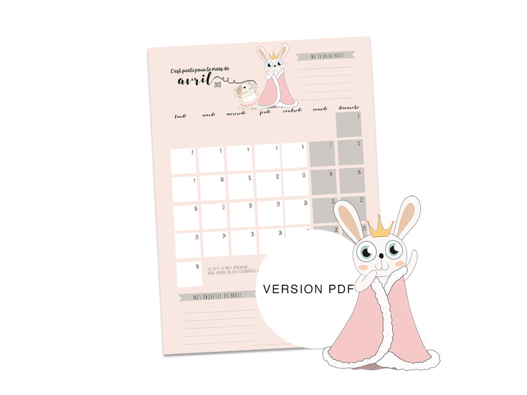Calendrier d’Avril 2018 à imprimer