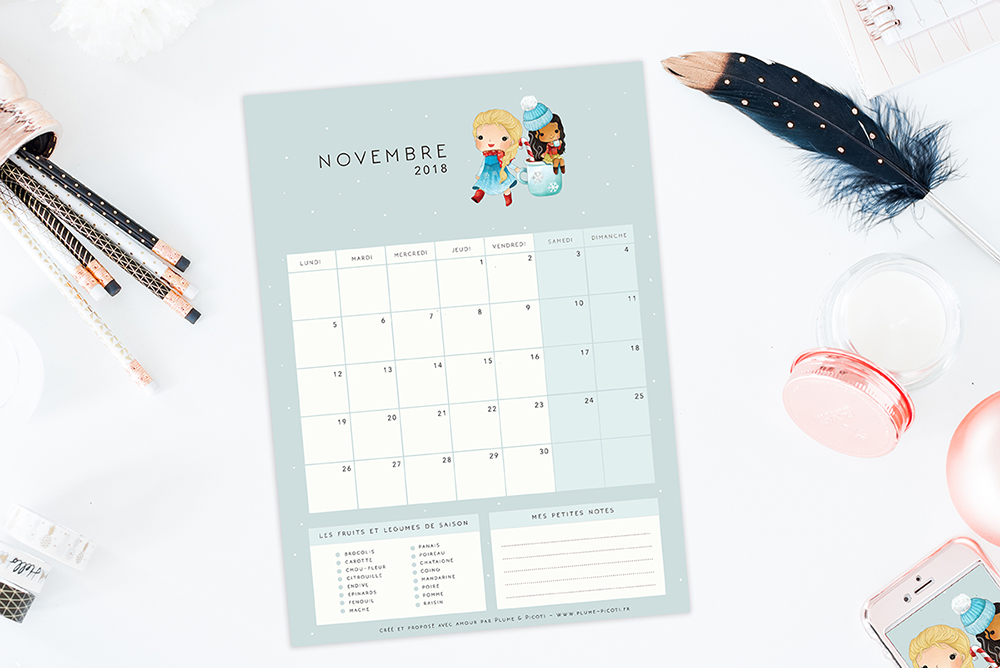 Calendrier de Novembre 2018 à imprimer