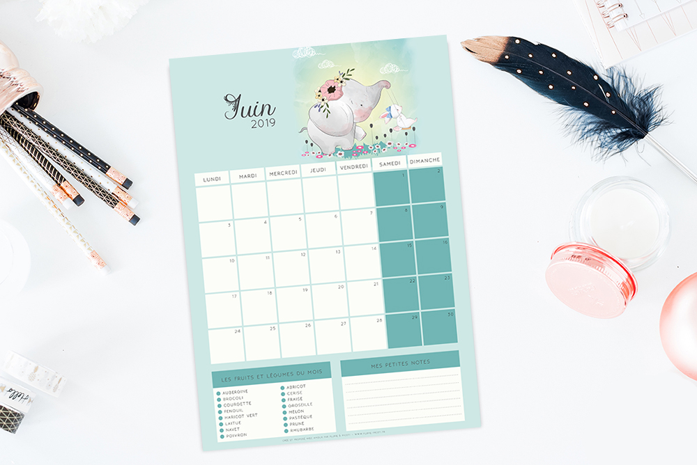 Calendrier de Juin 2019 à imprimer