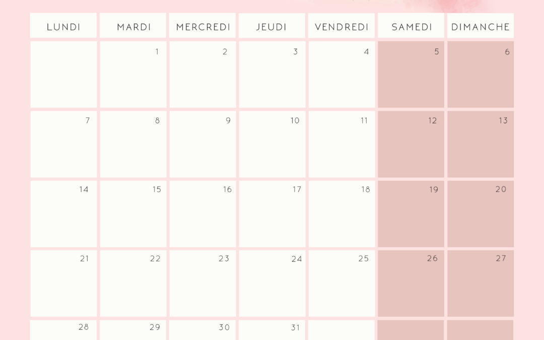 Calendrier d’Octobre 2019 à imprimer