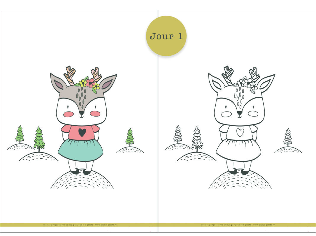 Coloriage enfant « Renne Fleuri »