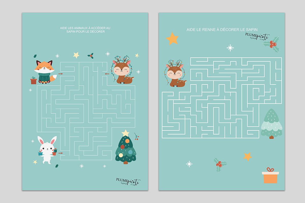 Labyrinthes de Noël à imprimer