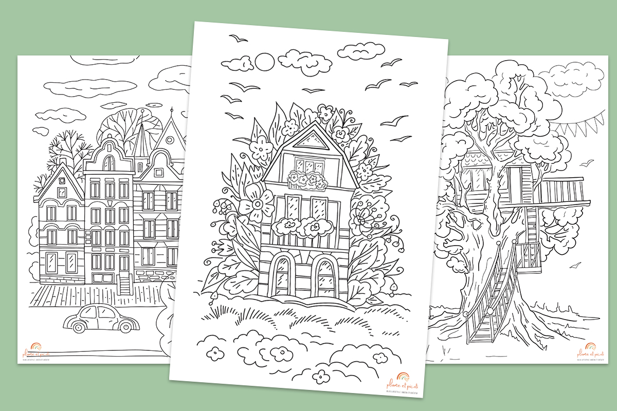 Trois coloriages “maisons” à imprimer