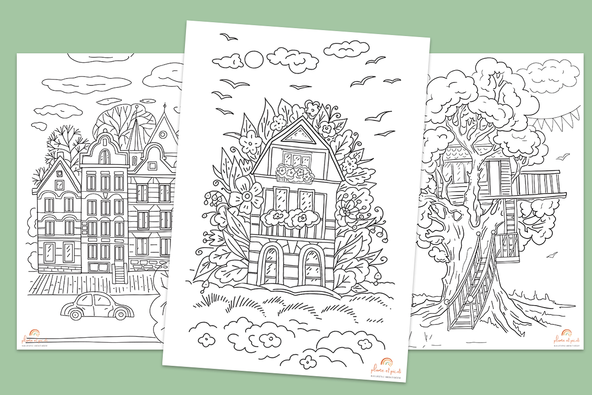 Trois Coloriages Maisons à Imprimer