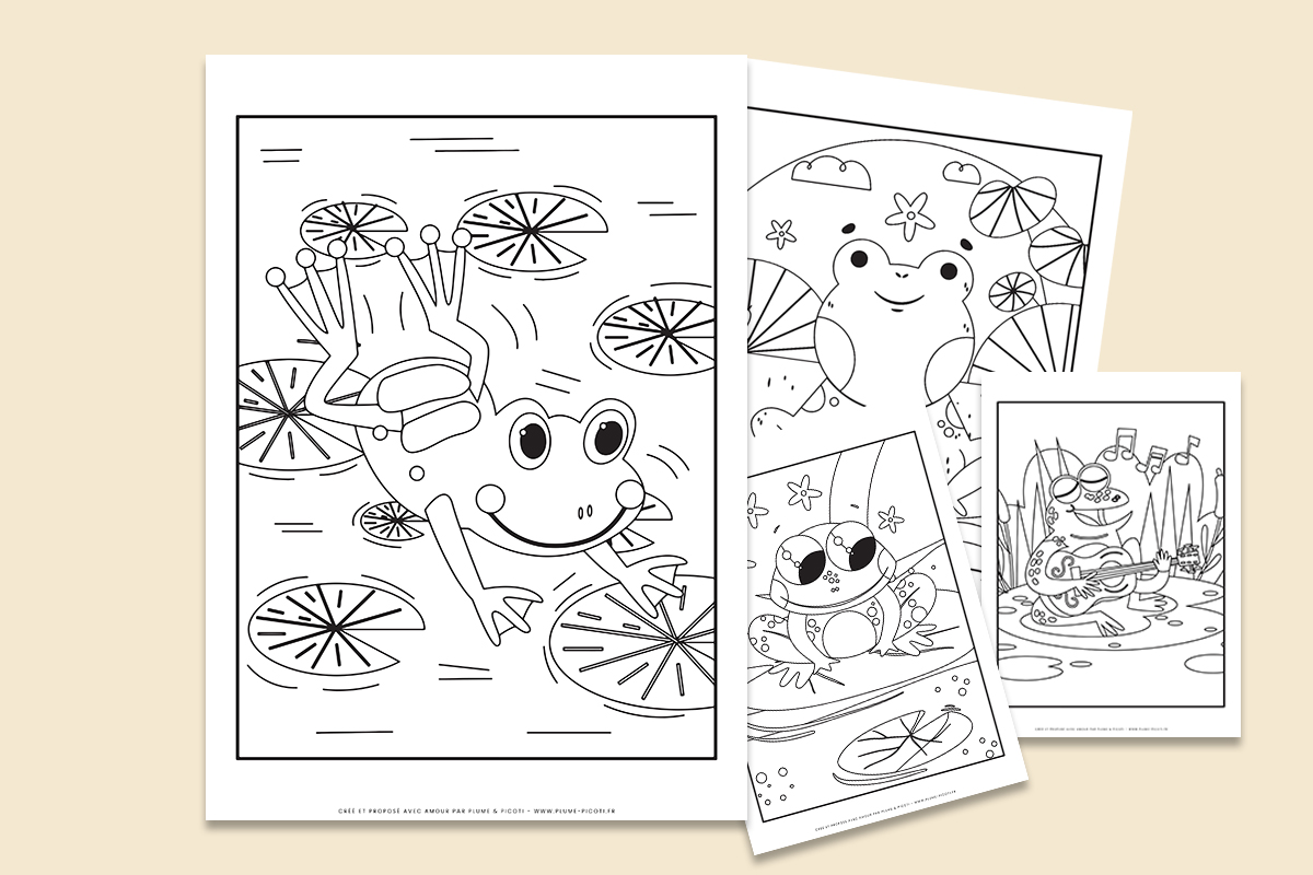 8 coloriages grenouilles à imprimer