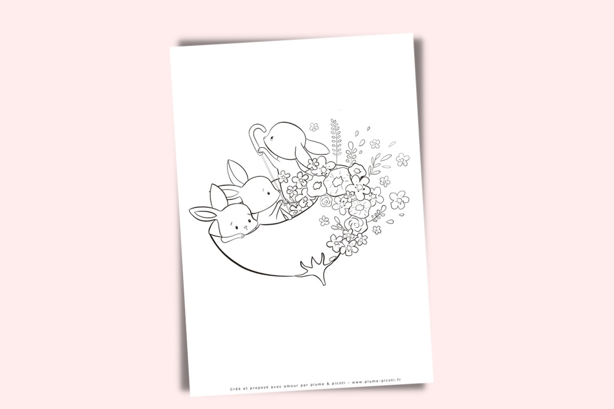 Coloriage « lapins d’été » à imprimer