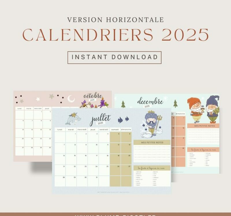 Calendriers 2025 - version horizontale