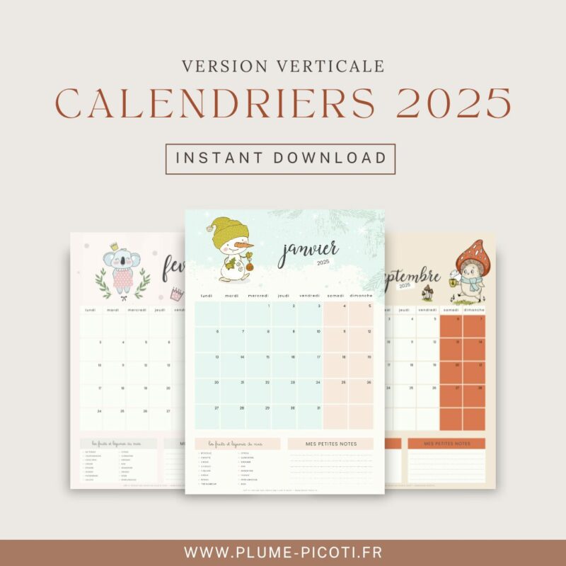 Calendriers 2025 - version verticale