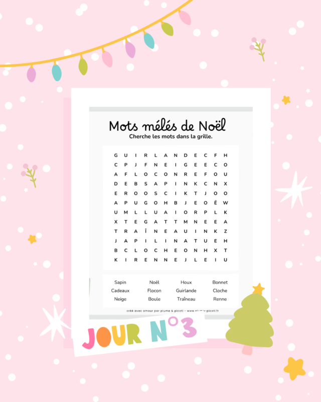 Mots mêlés de Noël à imprimer