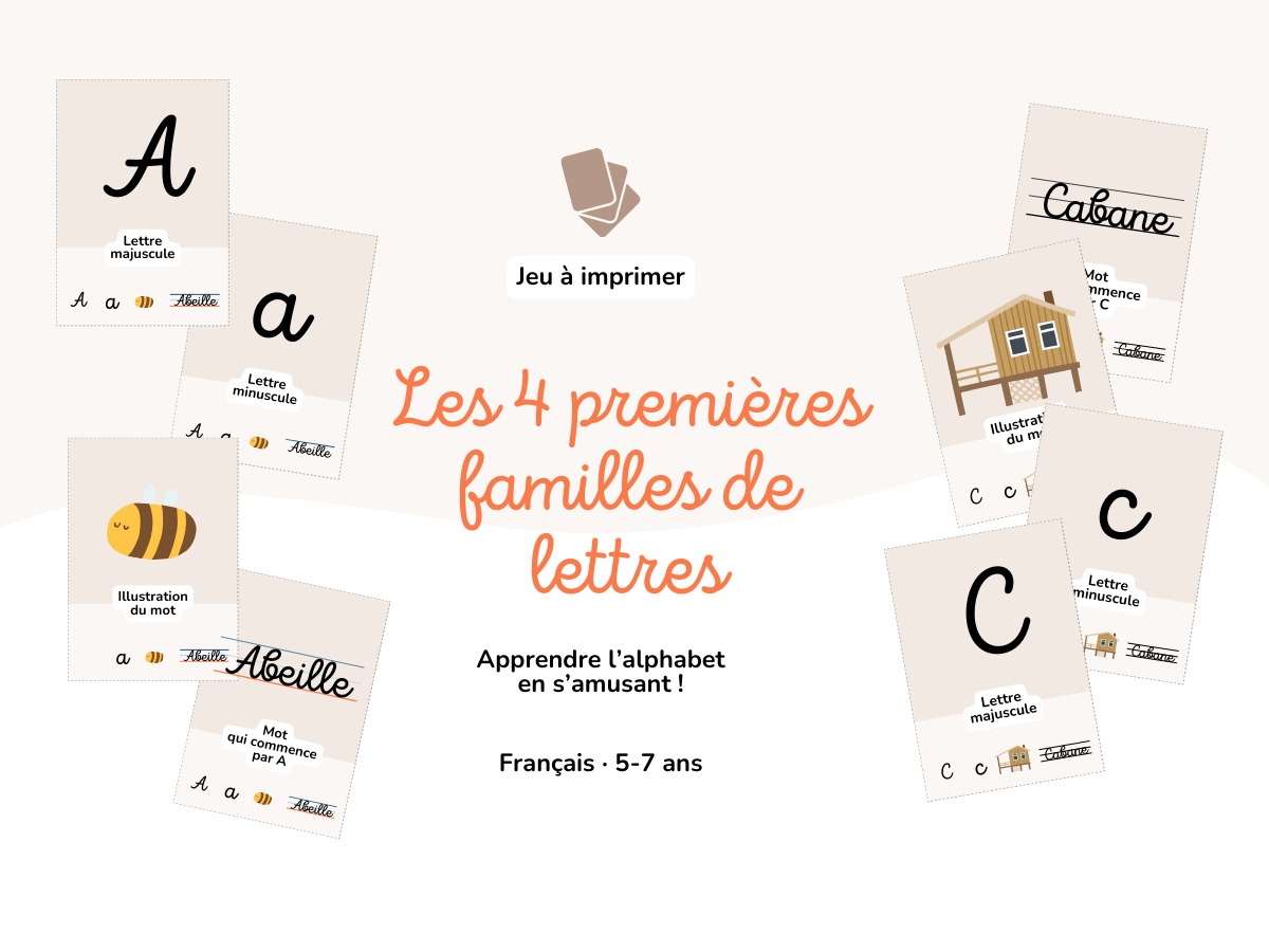 Jeu des 7 familles de l’alphabet – version découverte (A à D)